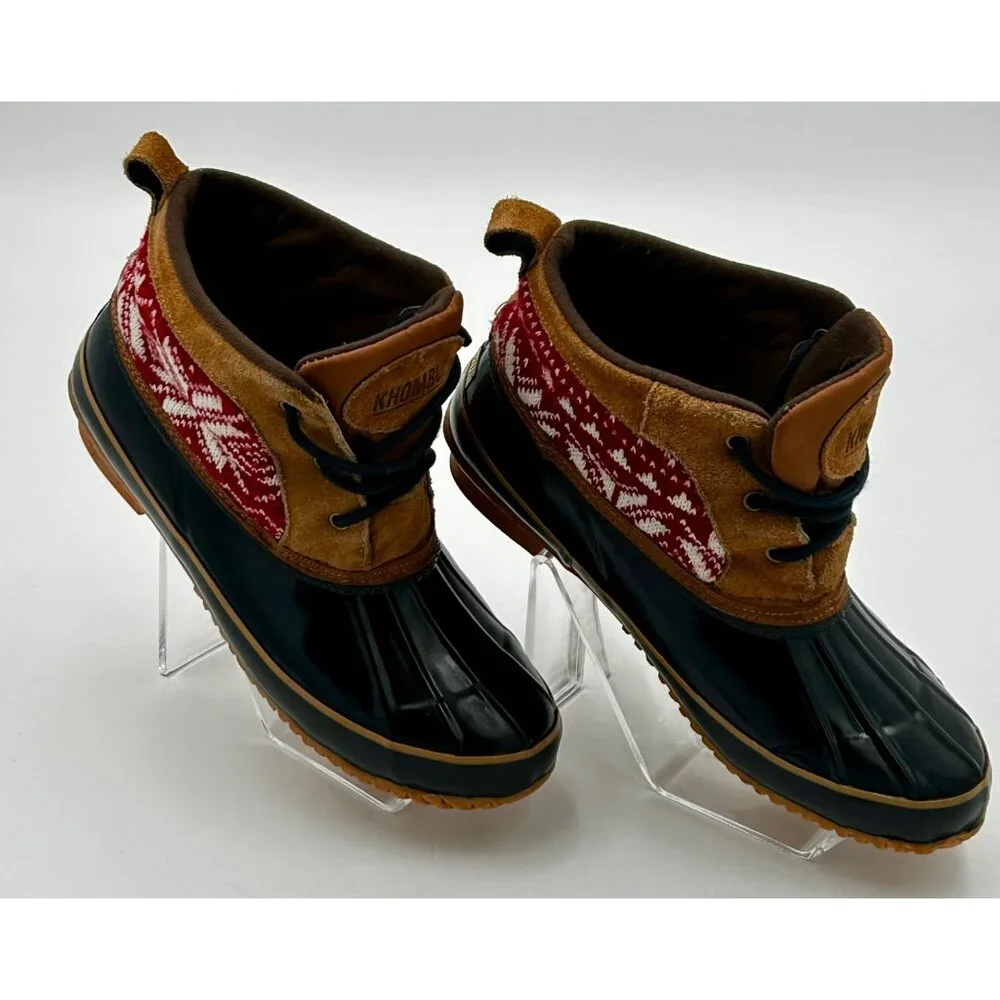 Khombu Helen Duck Boots Women's 8M Brown Black Red‎ Fair Isle Waterproof Winter